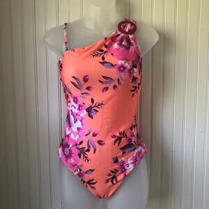 BECCA Retail $138 Arabella One Shoulder Multi Orange One Piece Size Large